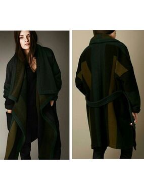 Burberry Brit Green Cherbrooke wool-blend blanket coat belted Sz S RARE!